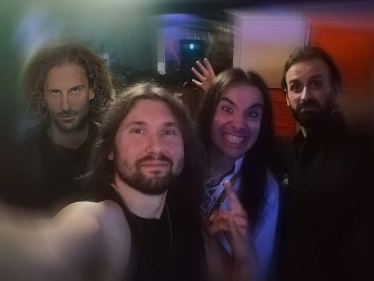 From left to right: Giacomo Pettinari, Alessandro Damiani, Riccardo Curzi and Mirko Fermani backstage before a concert.